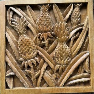 Carved Teak Wooden Pineapple Wall Art